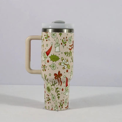 HoliSip™ 40 oz Insulated Holiday Tumbler with Handle & Straw