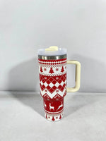 Christmas Insulated Tumbler with Handle & Straw