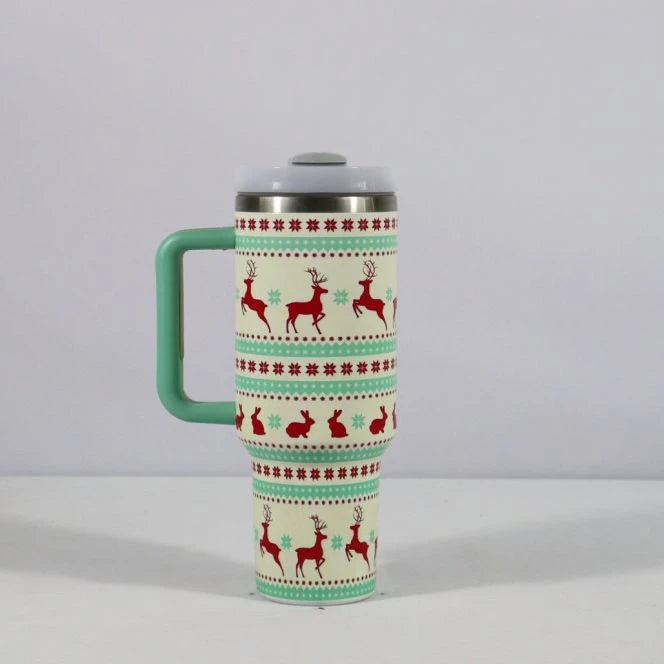 HoliSip™ 40 oz Insulated Holiday Tumbler with Handle & Straw