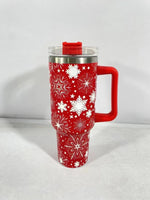 Christmas Insulated Tumbler with Handle & Straw
