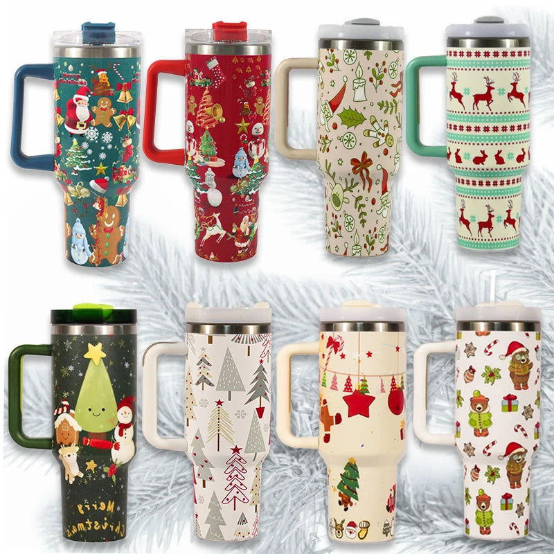 HoliSip™ 40 oz Insulated Holiday Tumbler with Handle & Straw
