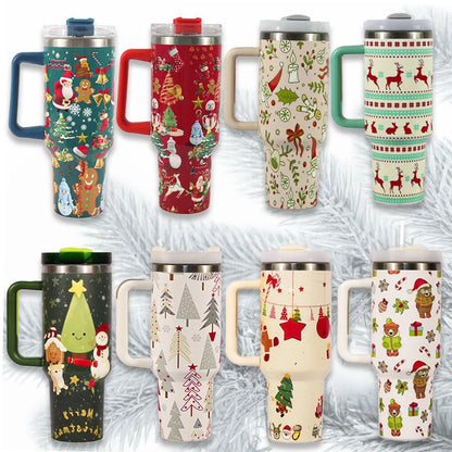 HoliSip™ 40 oz Insulated Holiday Tumbler with Handle & Straw