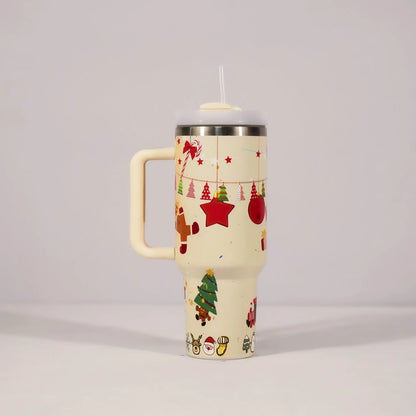 HoliSip™ 40 oz Insulated Holiday Tumbler with Handle & Straw