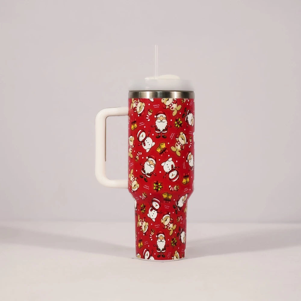HoliSip™ 40 oz Insulated Holiday Tumbler with Handle & Straw