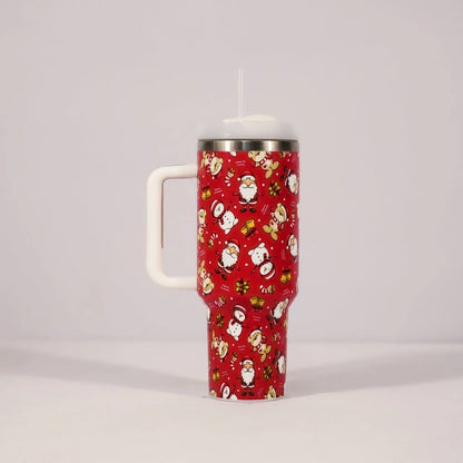 HoliSip™ 40 oz Insulated Holiday Tumbler with Handle & Straw