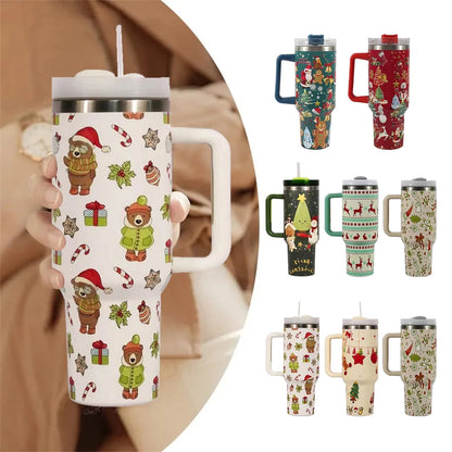 HoliSip™ 40 oz Insulated Holiday Tumbler with Handle & Straw