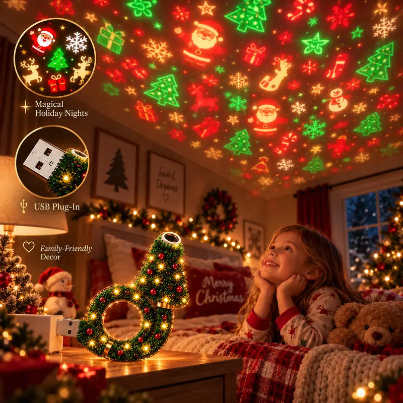 2026 USB Christmas Projector Night Light with 6+ Holiday Patterns, Warm LED Ceiling Lamp for Bedroom, Party, and Holiday Decor