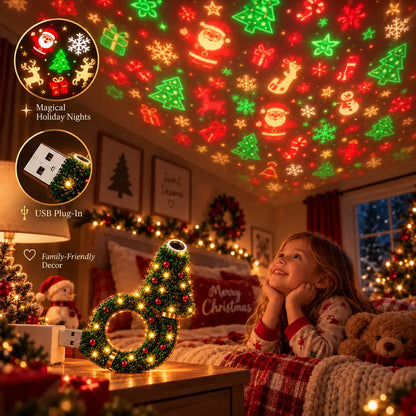 2026 USB Christmas Projector Night Light with 6+ Holiday Patterns, Warm LED Ceiling Lamp for Bedroom, Party, and Holiday Decor