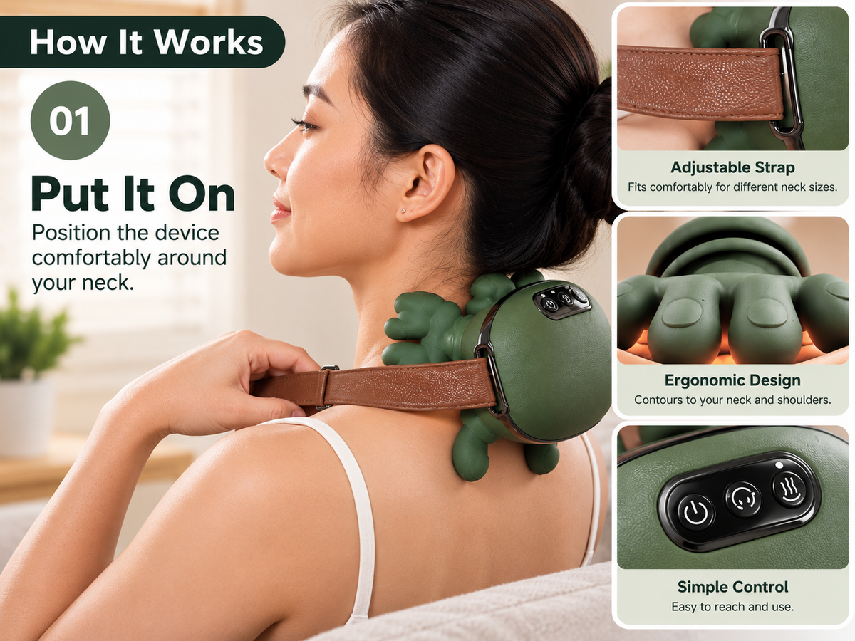 TheraKnead 4D kneading neck and shoulder massager - how to use, step 2 - AVALDEY