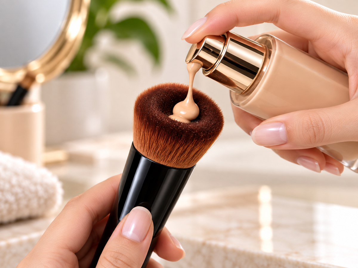 SculptGlide curved foundation and contour brush - how to use, step 1 - AVALDEY