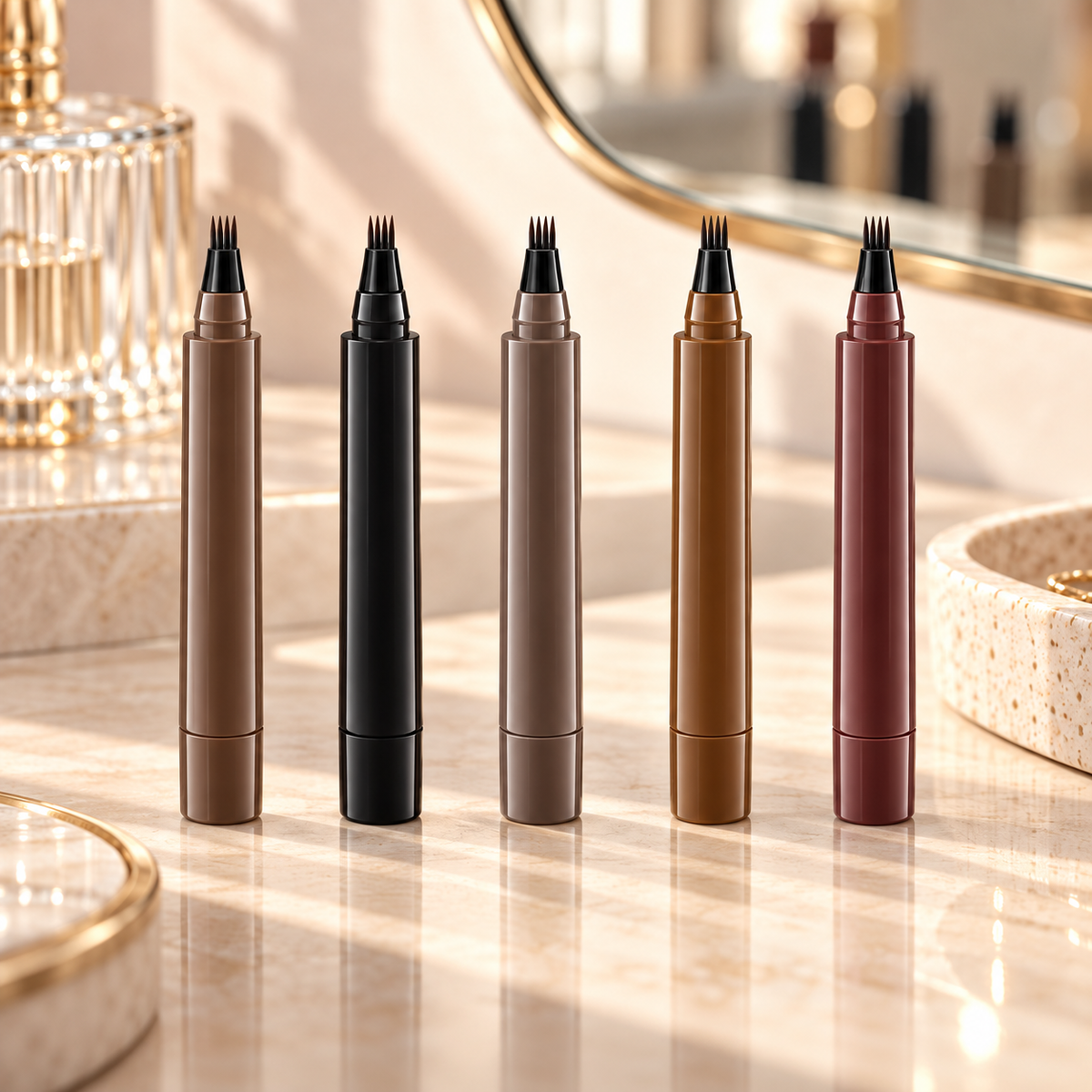 Five BrowInk shades on vanity