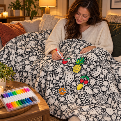 Fruit design DoodleThrow being colored on a sofa