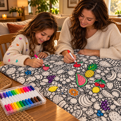 Family coloring the Fruit design DoodleThrow