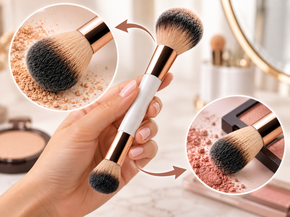 VelvetBlend dual-ended powder and blending brush - how to use, step 1 - AVALDEY