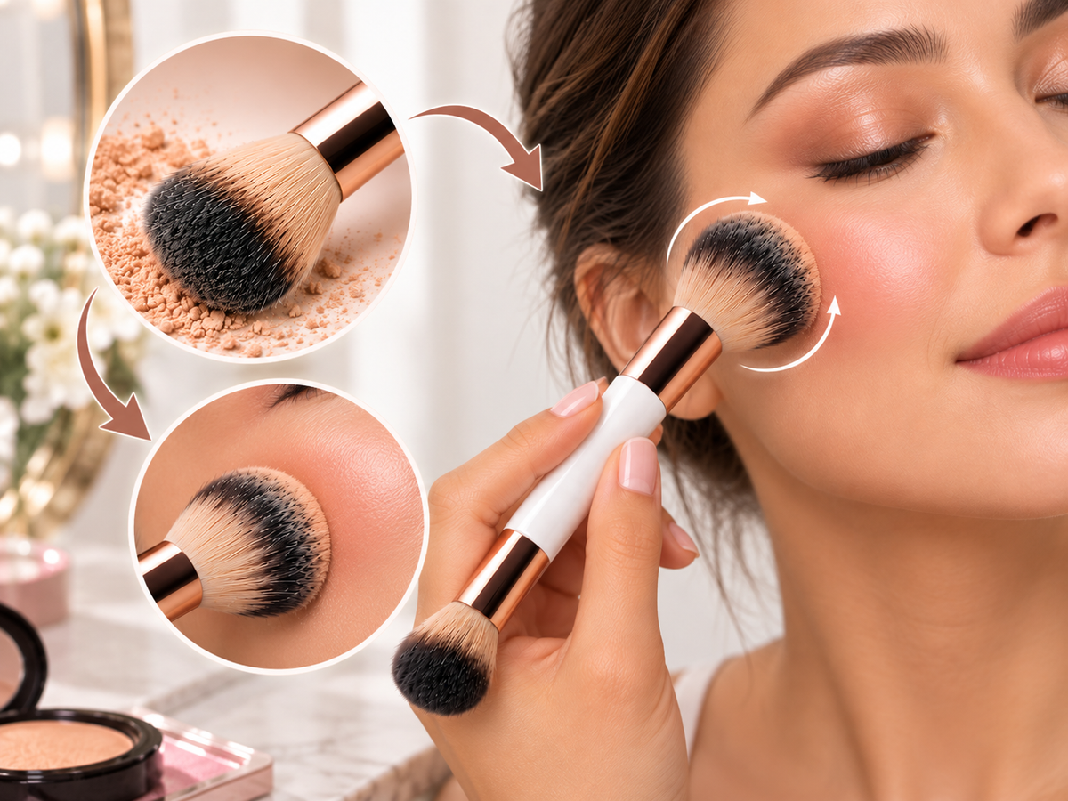 VelvetBlend dual-ended powder and blending brush - how to use, step 3 - AVALDEY