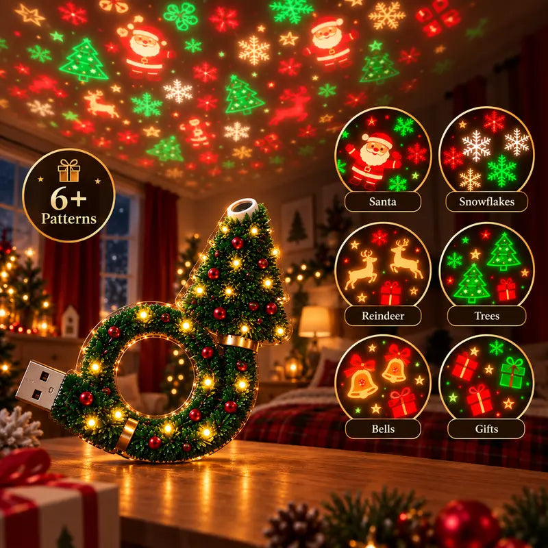 2026 USB Christmas Projector Night Light with 6+ Holiday Patterns, Warm LED Ceiling Lamp for Bedroom, Party, and Holiday Decor