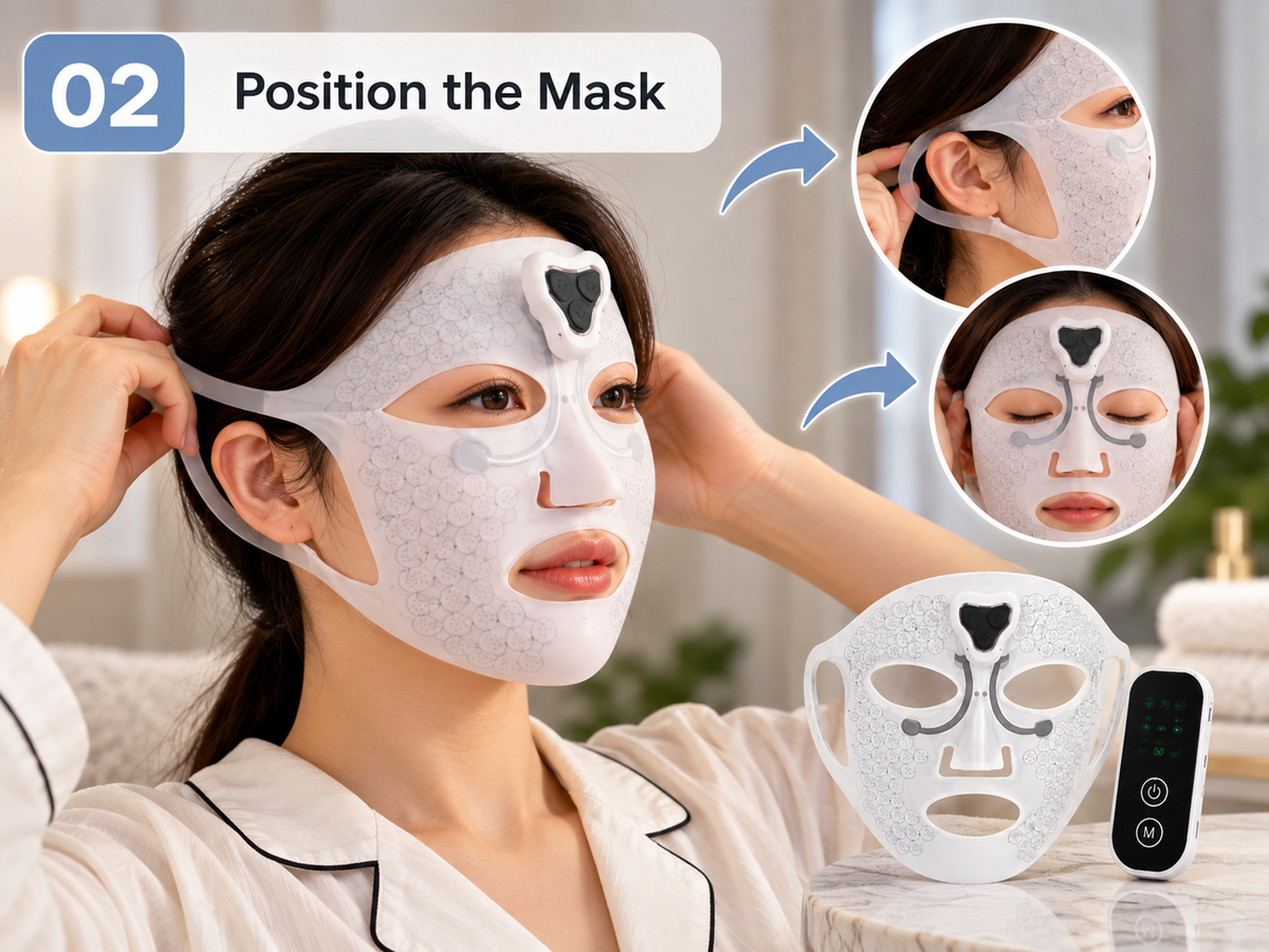 GlowPulse hands-free facial massage mask - how to use, step 2 - AVALDEY