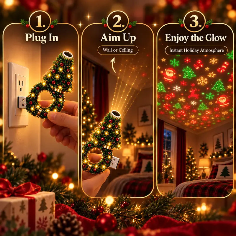 2026 USB Christmas Projector Night Light with 6+ Holiday Patterns, Warm LED Ceiling Lamp for Bedroom, Party, and Holiday Decor