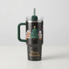 Christmas Insulated Tumbler with Handle & Straw