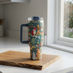Christmas Insulated Tumbler with Handle & Straw