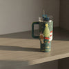 Christmas Insulated Tumbler with Handle & Straw
