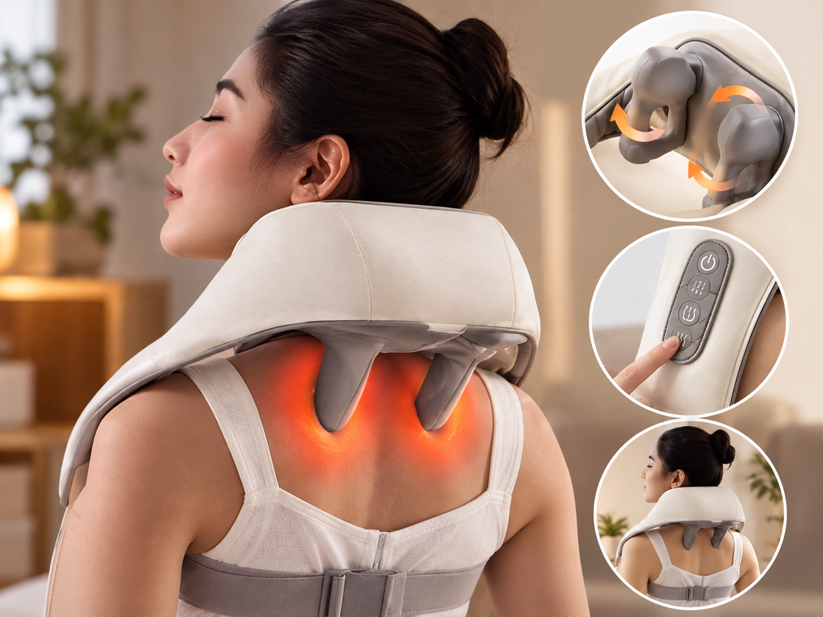 FlexiRelief clip-on neck and shoulder massager with heat - key benefit 1 - AVALDEY