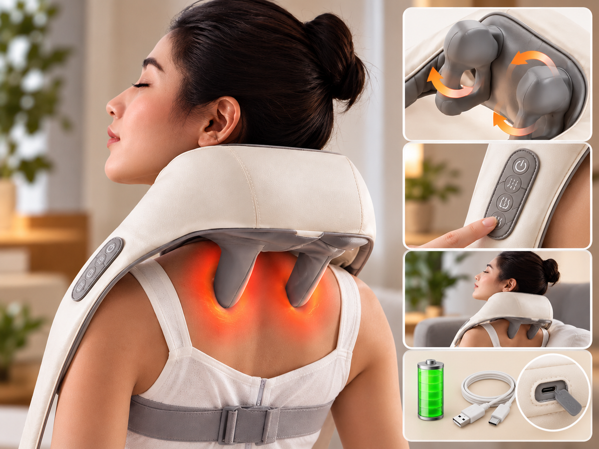 FlexiRelief clip-on neck and shoulder massager with heat - key benefit 3 - AVALDEY