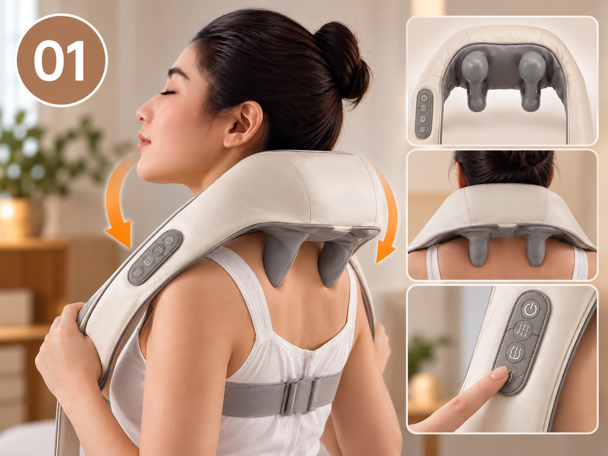 FlexiRelief clip-on neck and shoulder massager with heat - how to use, step 1 - AVALDEY