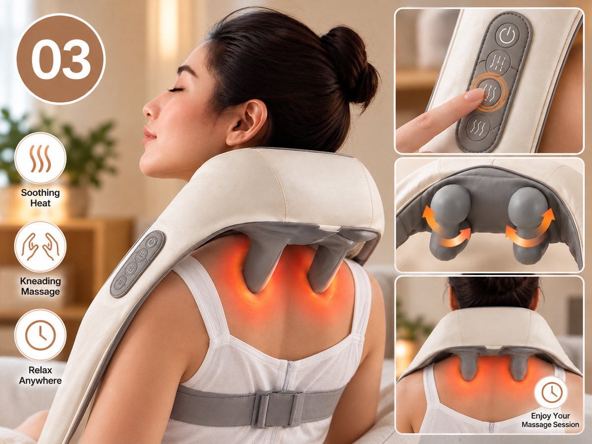 FlexiRelief clip-on neck and shoulder massager with heat - how to use, step 3 - AVALDEY