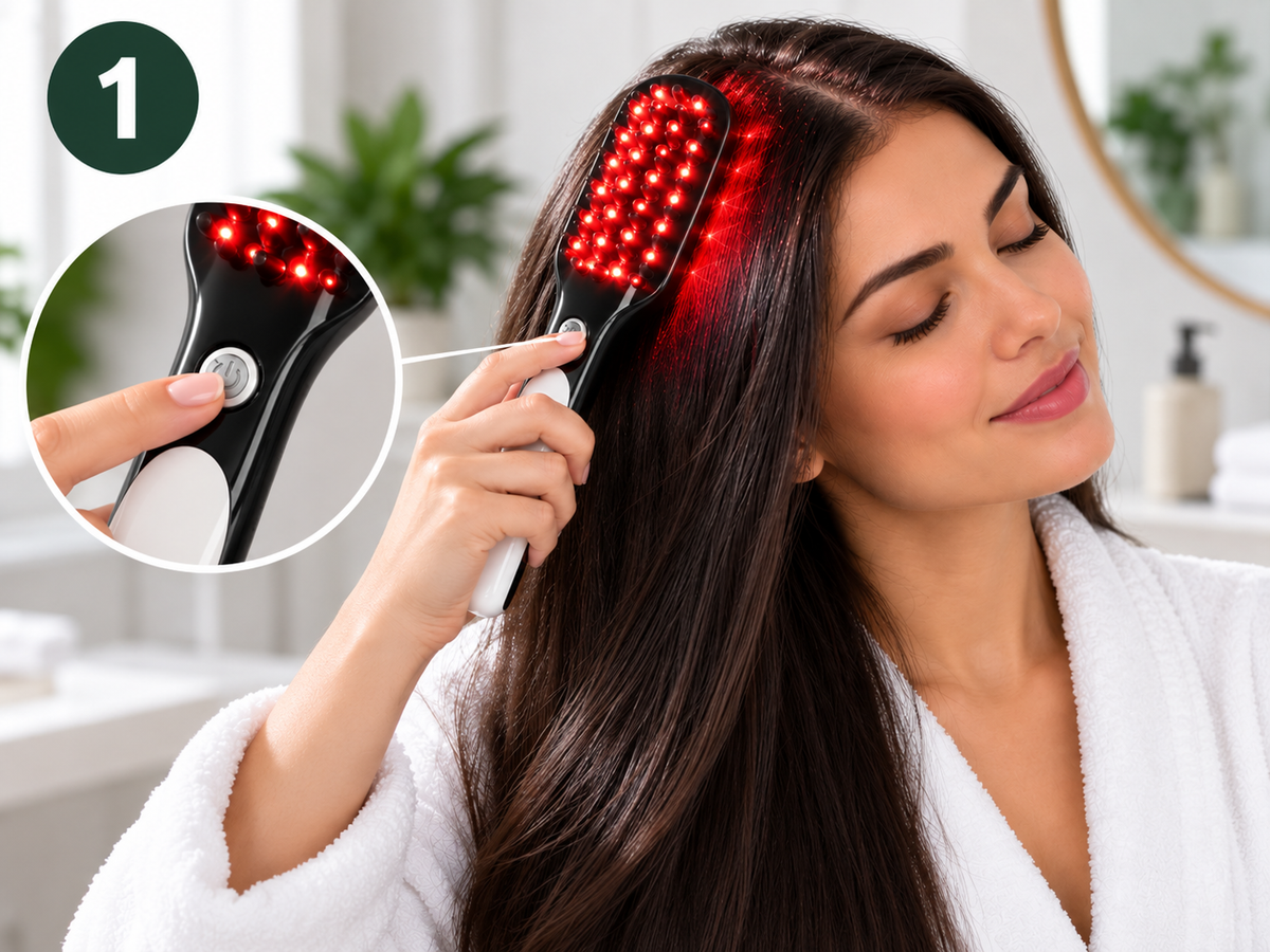 ScalpSpa vibrating scalp massage comb - how to use, step 1 - AVALDEY